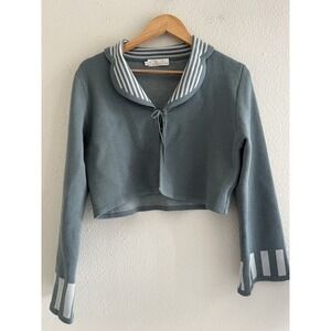 Sage Green Sailor Cardigan Crop Tie-Front Wool Small Coquette Feminine *Read